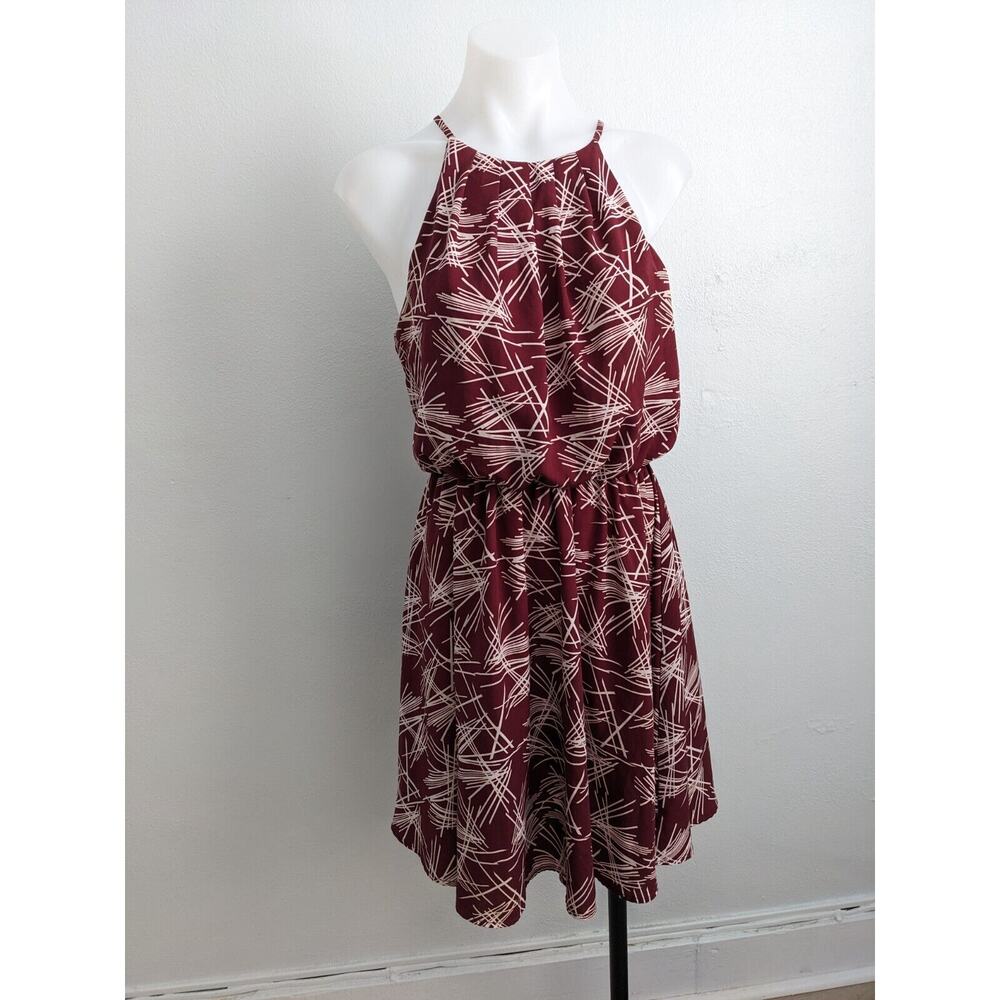Article Medium Halter Shift Mini Dress Maroon White Abstract Print Sleeveless - Picture 5 of 15